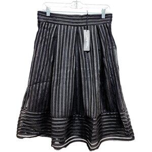 Black Mesh Striped A-Line Skirt By Haute Monde Size L Womens Elegant Mid-Length